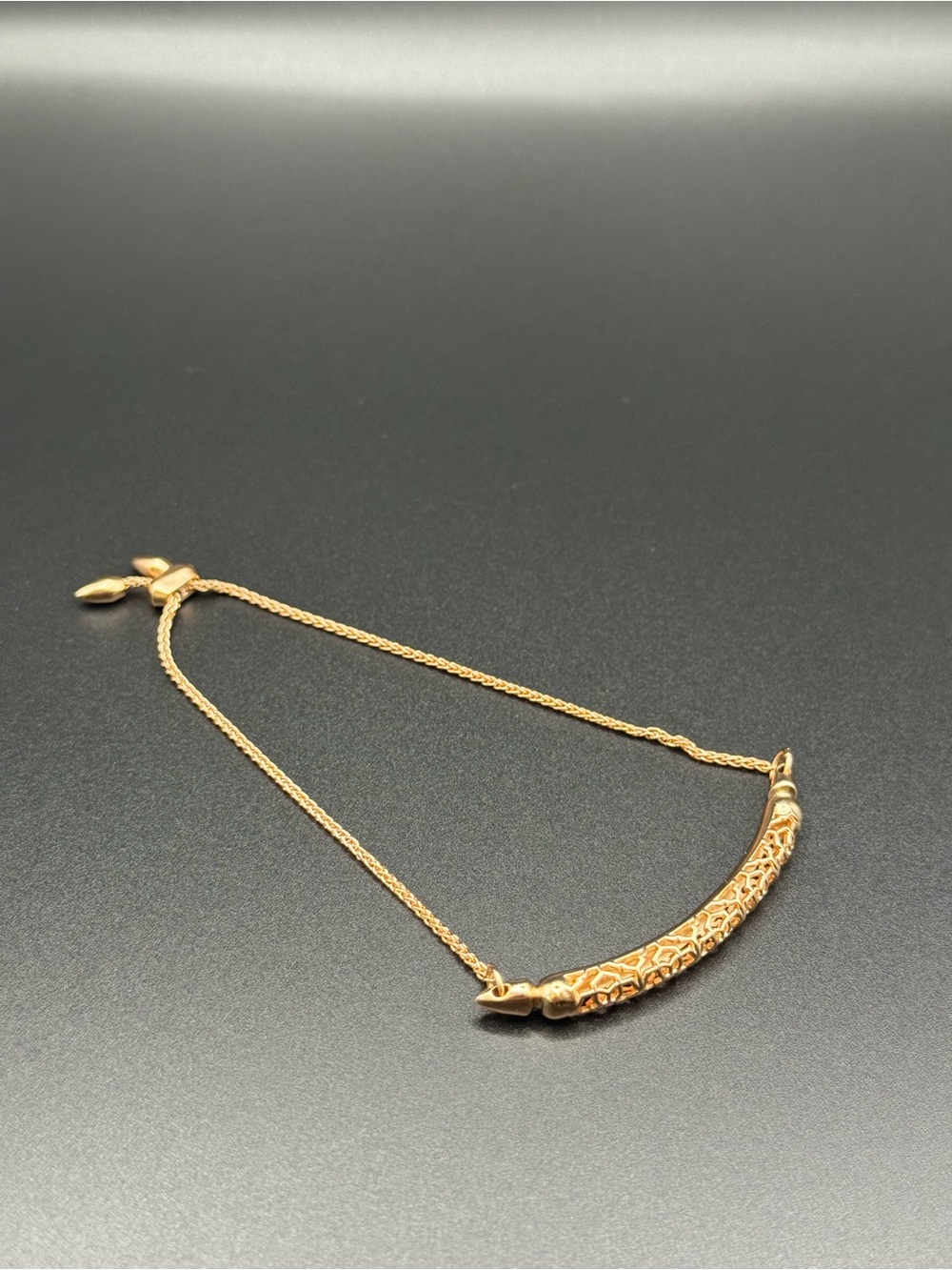 Rose Gold Filigree Curved Bar Adjustable lBracelet